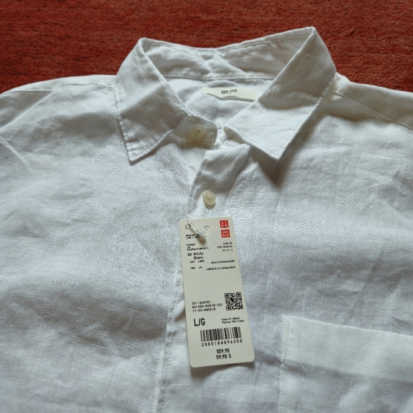 NTW UNIQLO MEN'S PREMIUM LINEN LONG SLEEVE SHIRT SIZE LARGE WHITE - Picture 3 of 6